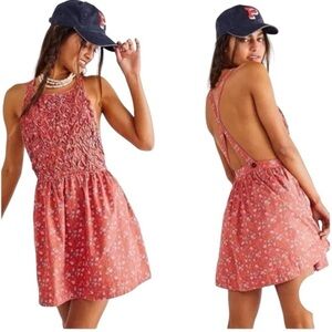 free people petunia  smocked cotton poppy apron mini dress